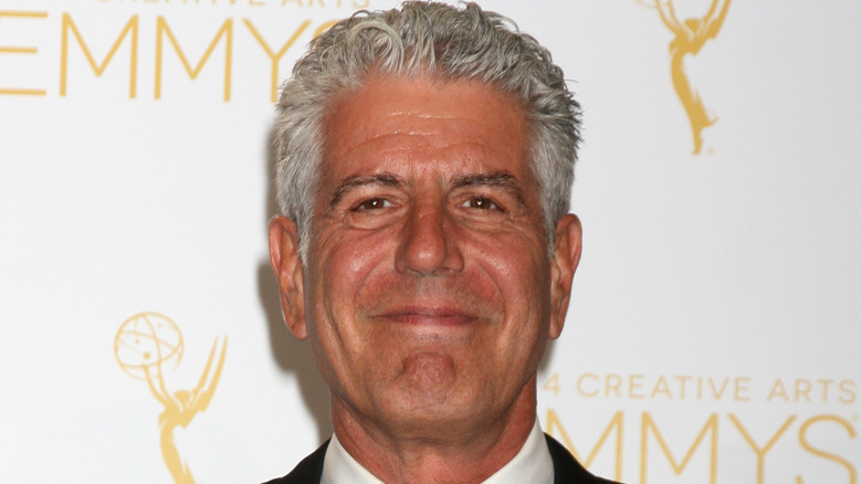 Anthony Bourdain smiling at Emmys