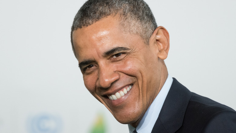 Closeup of Barack Obama in suit smiling