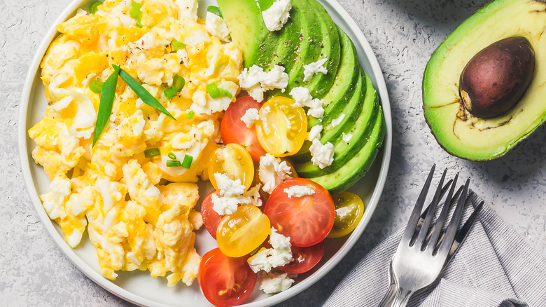 scrambled eggs and avocado