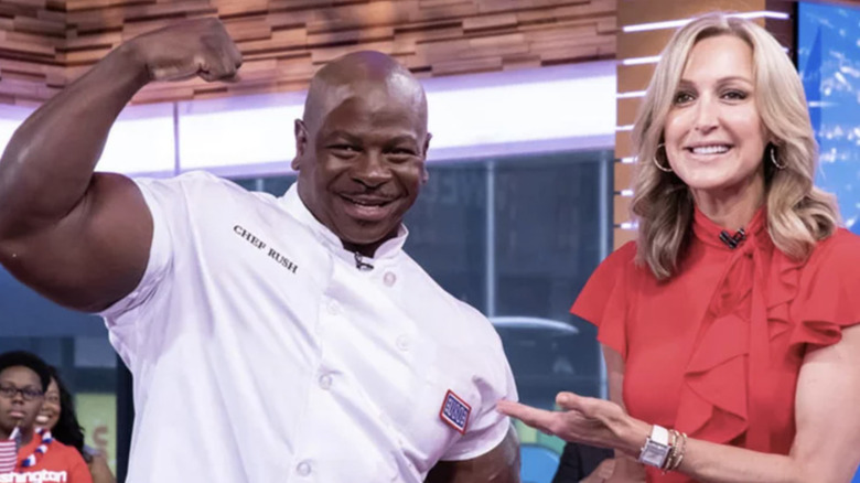 Chef Andre Rush flexing