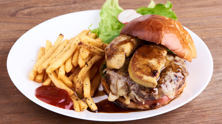 foie gras burger with fries