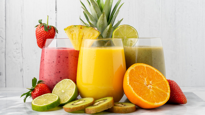 Variety of fruit smoothies