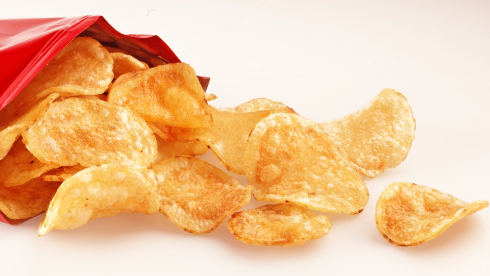 Potato chips spilling out of bag