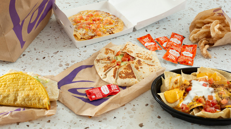 A selection of Taco Bell food