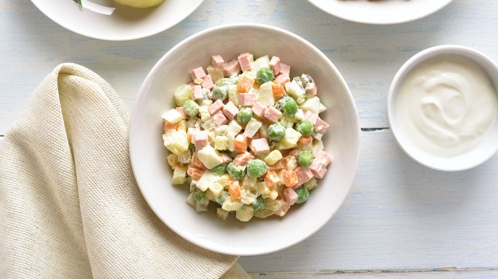 egg salad with ham cubes