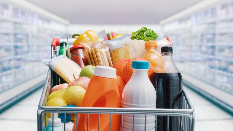 Grocery cart filled with items