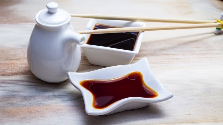 Soy sauce pitcher and dishes