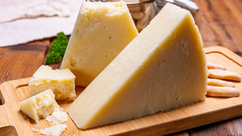 A wedge of Pecorino Romano cheese