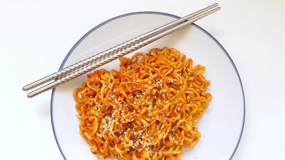 Instant ramen with chopsticks