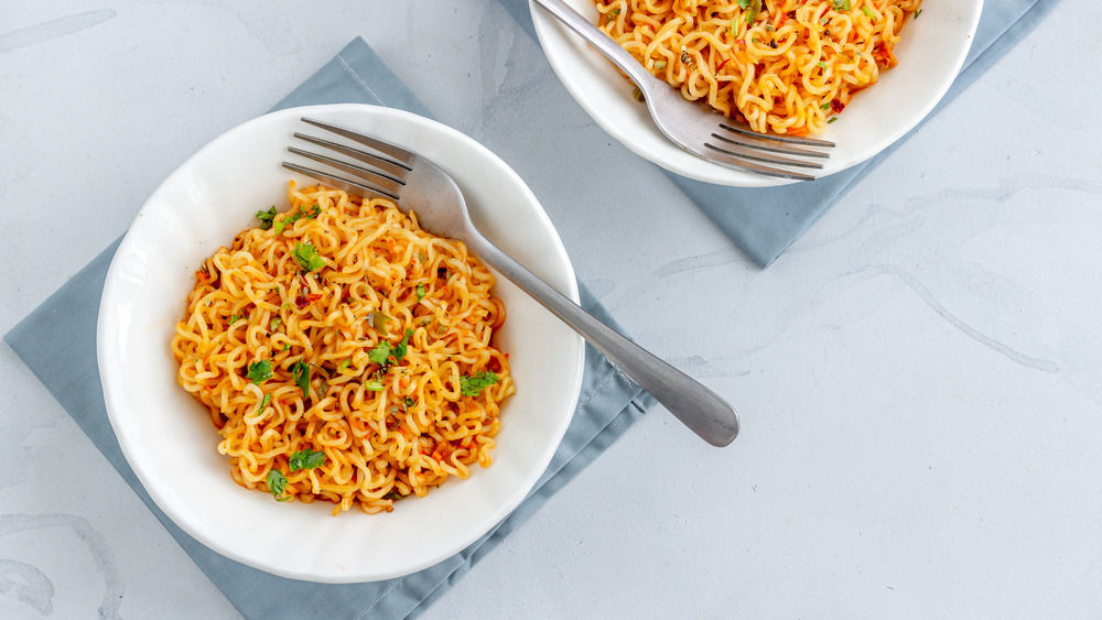 instant noodles ramen on plates