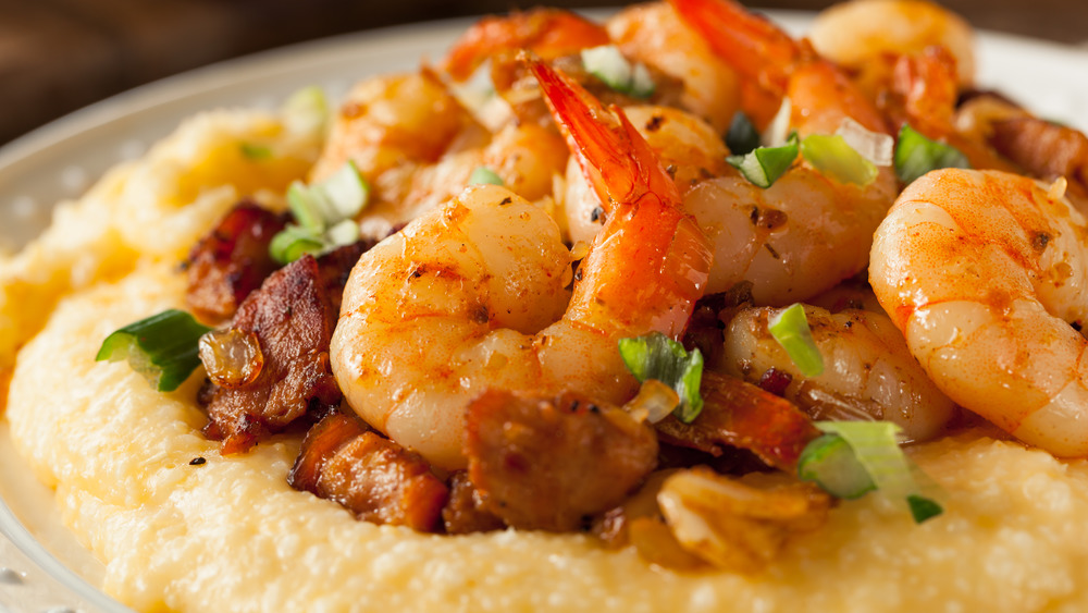 Shrimp and grits with bacon and cheese