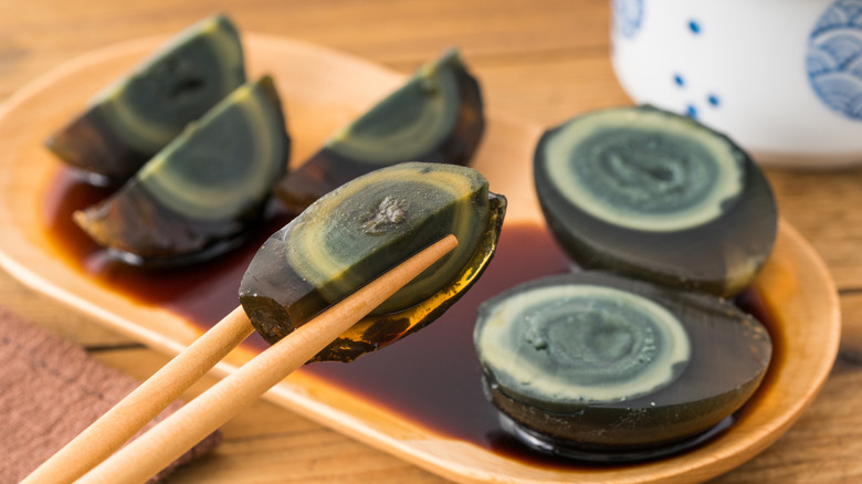 Century egg on a plate