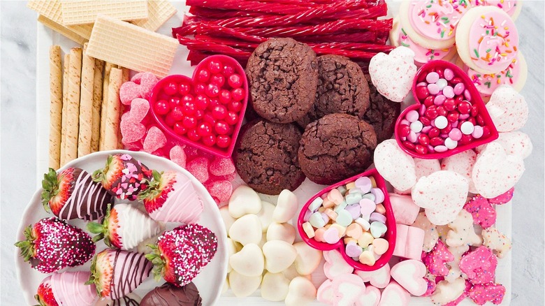 A collection of Valentine's Day cookies and candies
