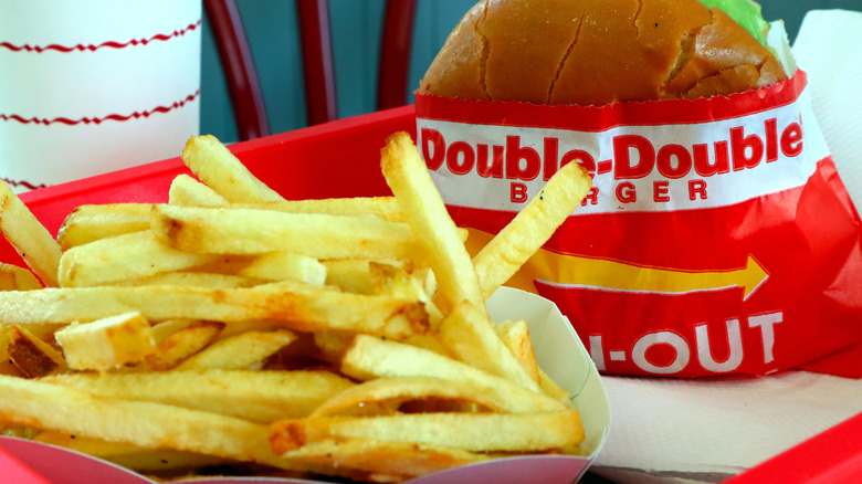 In-N-Out burger and french fries on tray