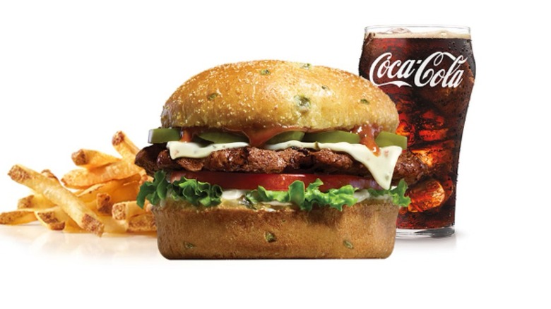 Spicy Cowboy Cheeseburger and coke