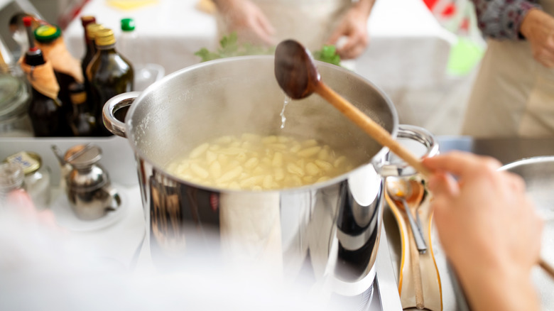 Pasta cooking in pot