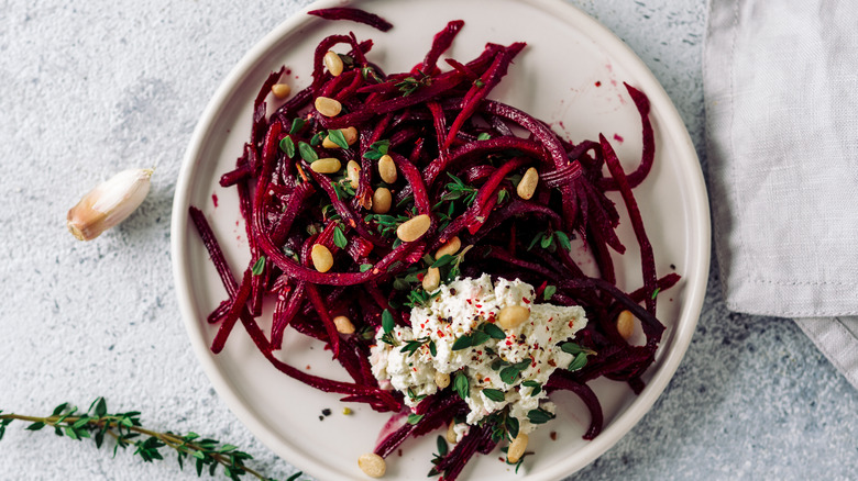 Plate of beet noodles