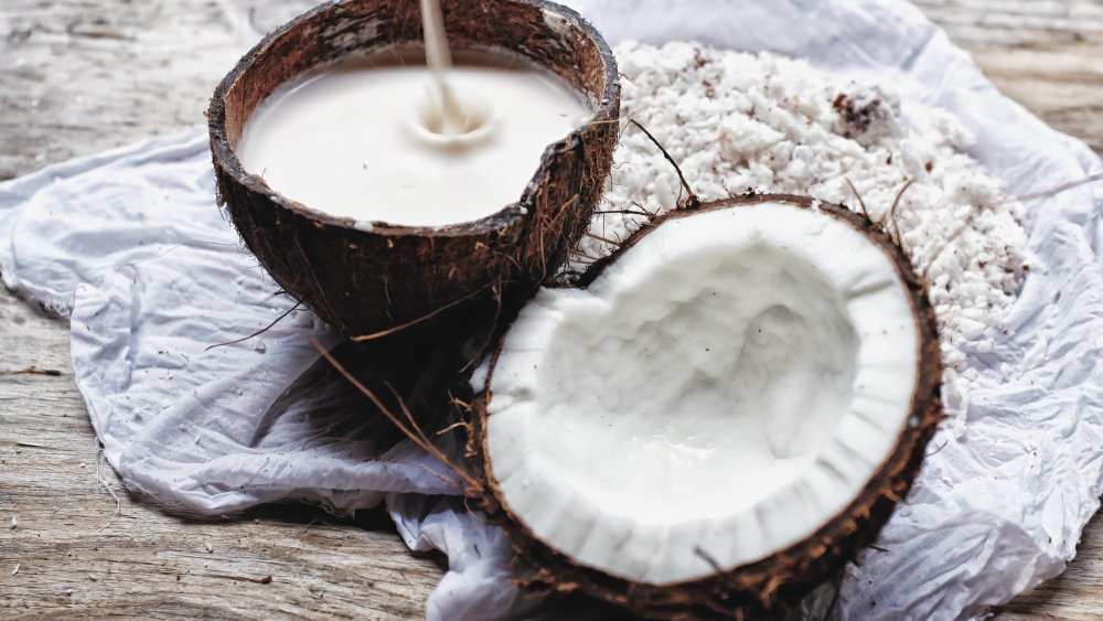 Coconut milk in a a coconut shell