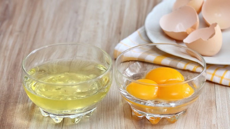 Separated egg whites and yolks