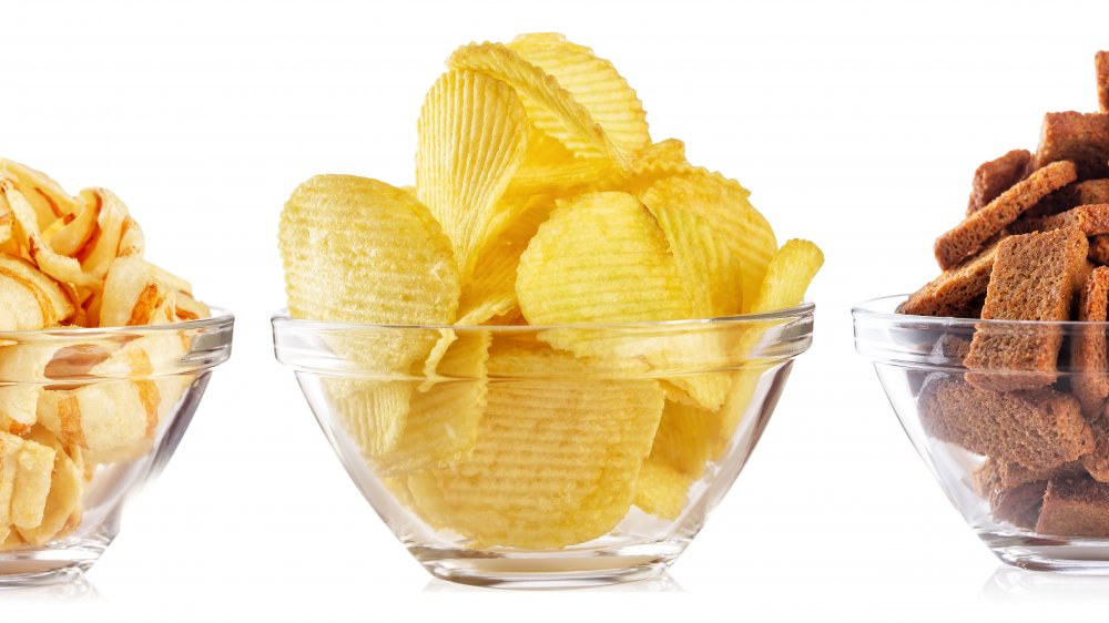 Glass bowls of snack foods