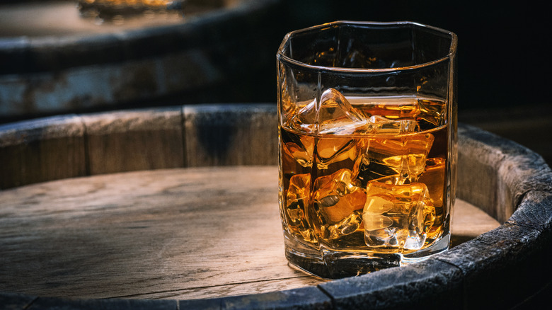 Barrel-strength whiskey in glass