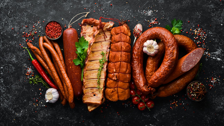 A variety of cured meats