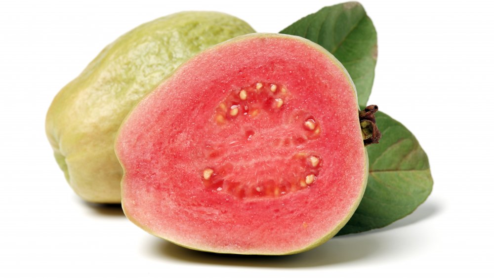 Guava fruit sliced in half