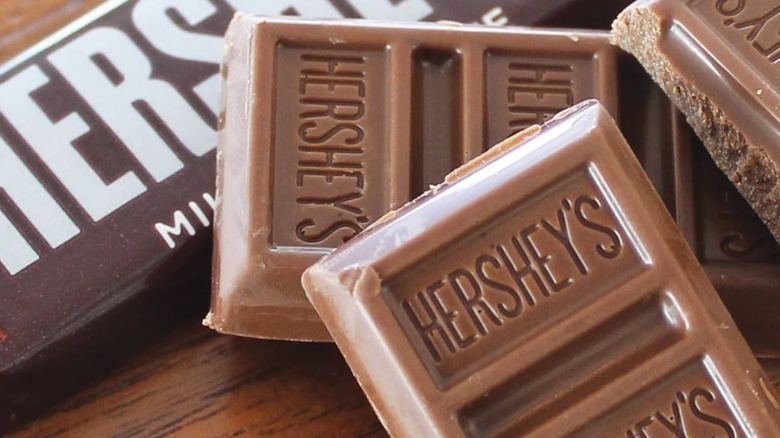 Up-close of a Hershey chocolate bar