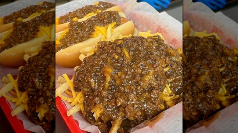Chili hot dogs and chili cheese fries at MP Coney Island in New Castle, Pennsylvania