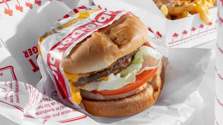 In-N-Out Double Double burger on a tray