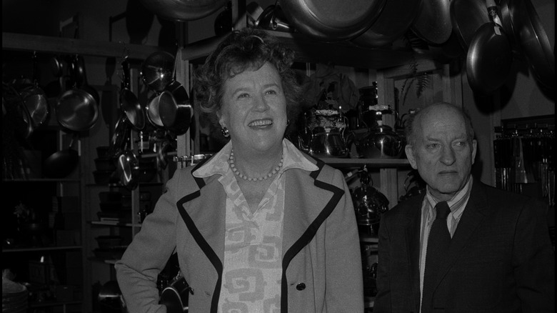 Vintage black-and-white photo of Julia and Paul Child