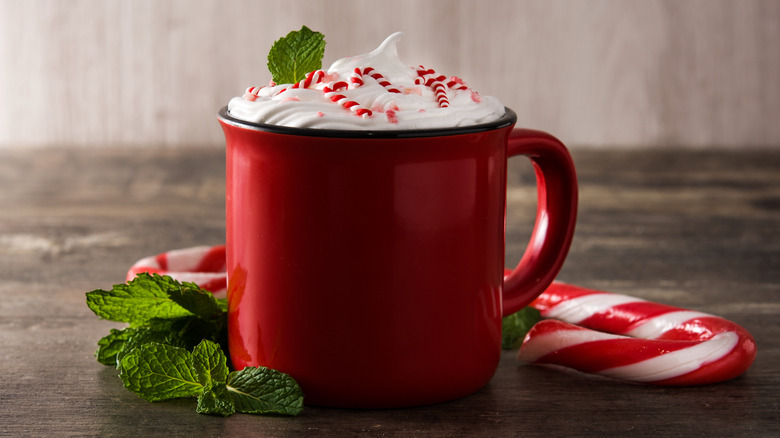 Peppermint mocha with mint and candy cane