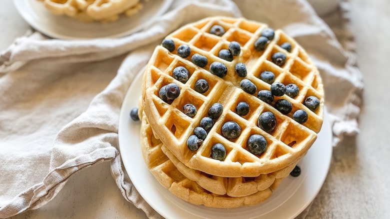 stack of blueberry waffles