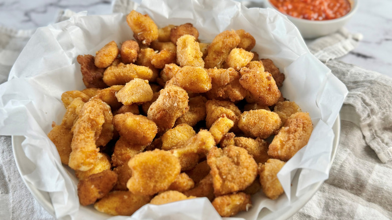 Fried cheese curds in bowl