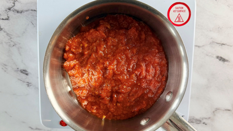 Marinara sauce in saucepan