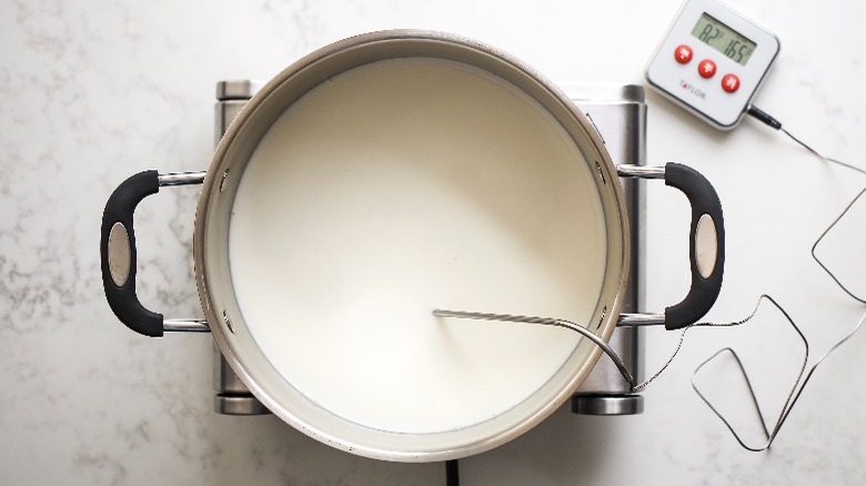milk in a stock pot