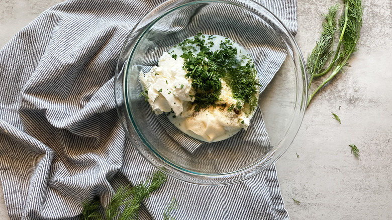 unmixed ranch dressing in bowl