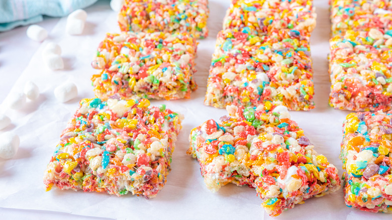 homemade rice crispy treats with Fruity Pebbles