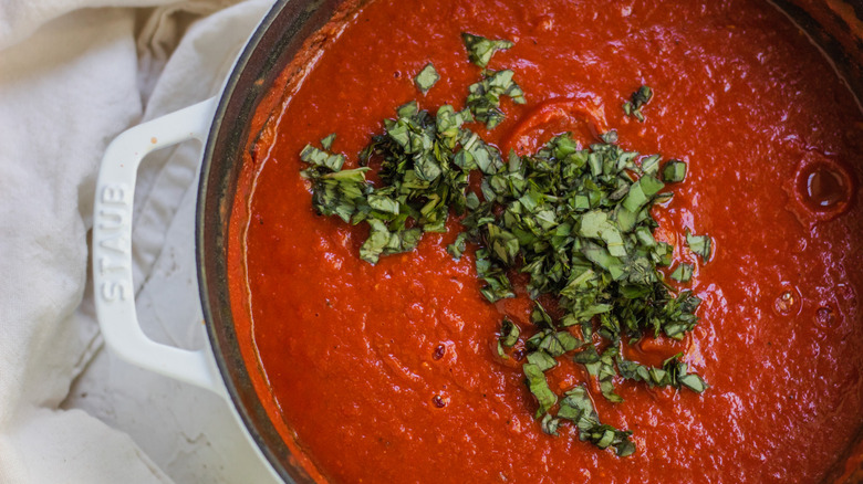 homemade tomato sauce in pot