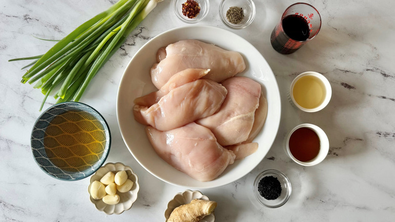 Ingredients for honey garlic chicken skewers