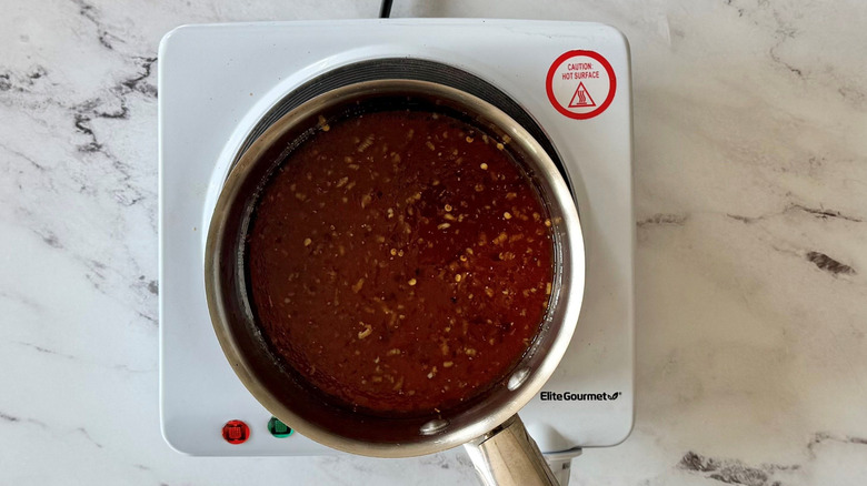 Honey garlic marinade in saucepan
