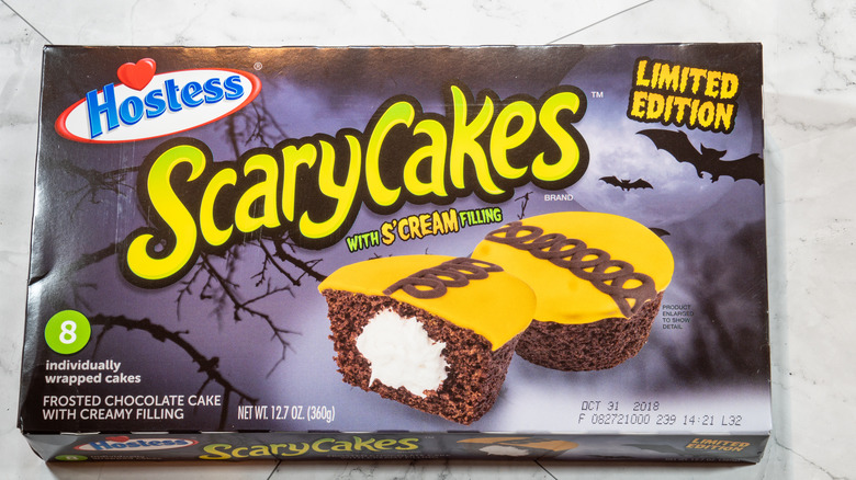 Box of Hostess ScaryCakes on a counter