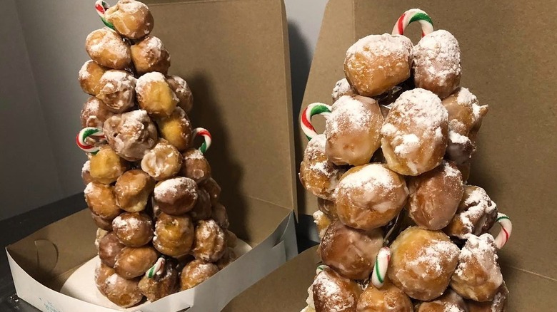 donut holes shaped into a Christmas tree 
