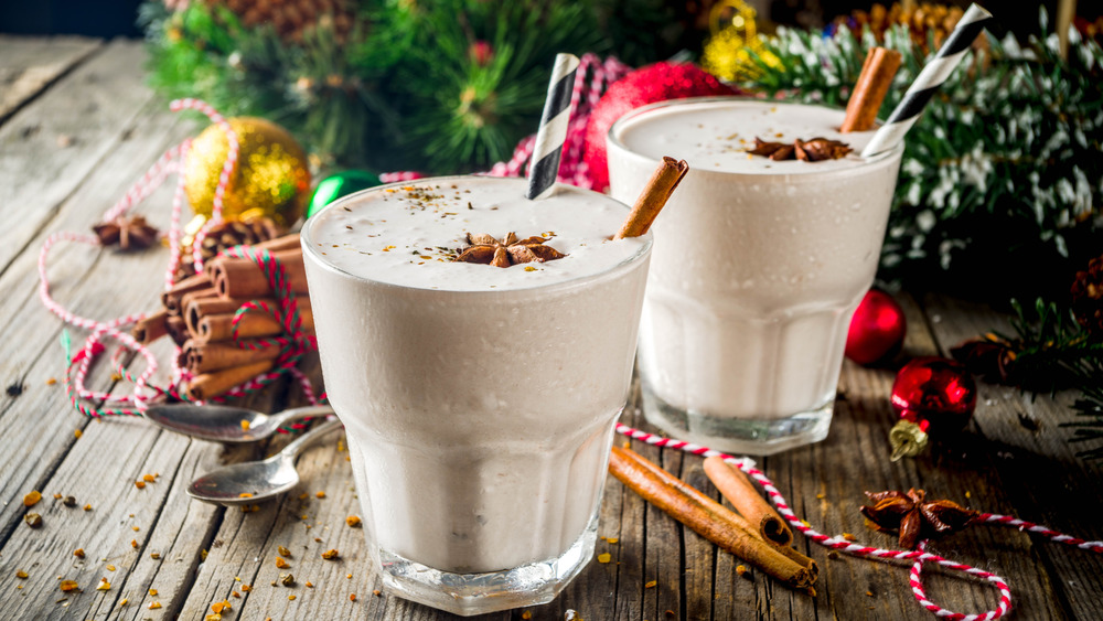 cold homemade eggnog in a glass