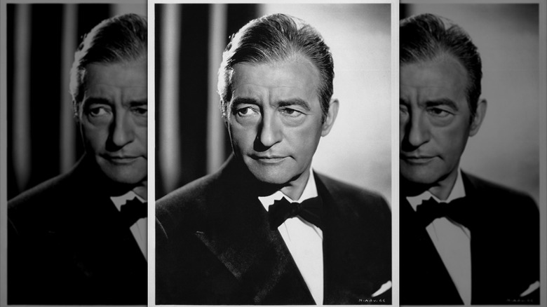 Head shot of actor Claude Rains dressed in a tuxedo.