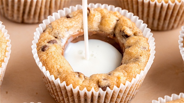 cookie in muffin paper with milk