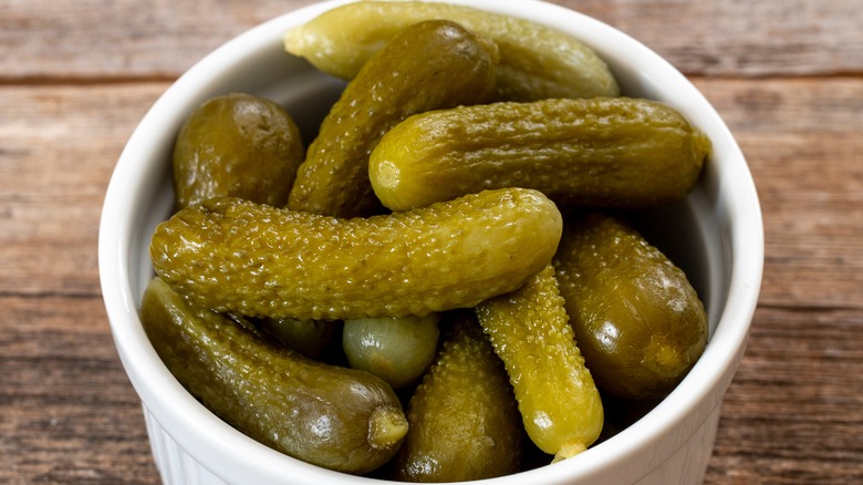 Bowl of dill pickles