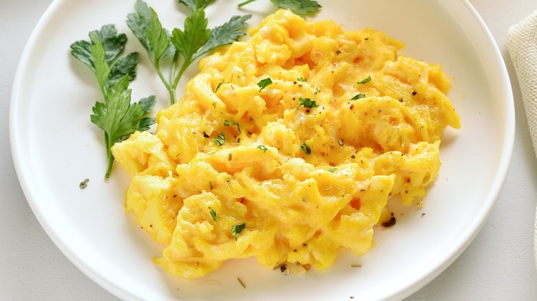 Scrambled eggs on a plate