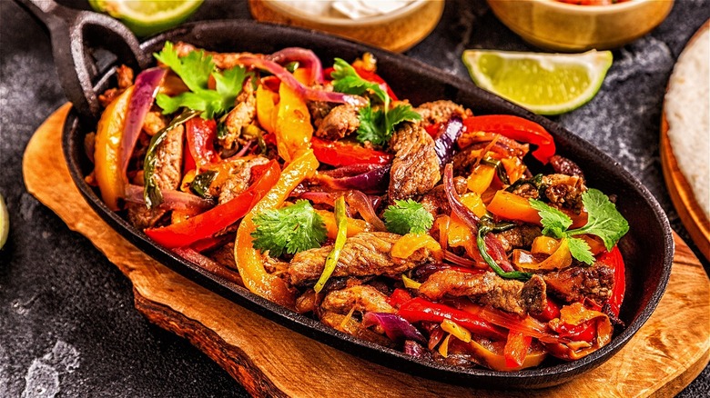 fajitas in a skillet