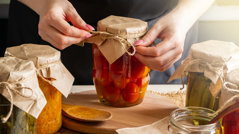 woman making pickled vegetables